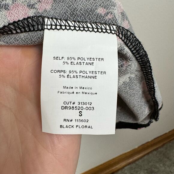 Lush Floral Midi Dress Size S Tie Bust Short Sleeve Black Pink Coquette Bow - Picture 7 of 8